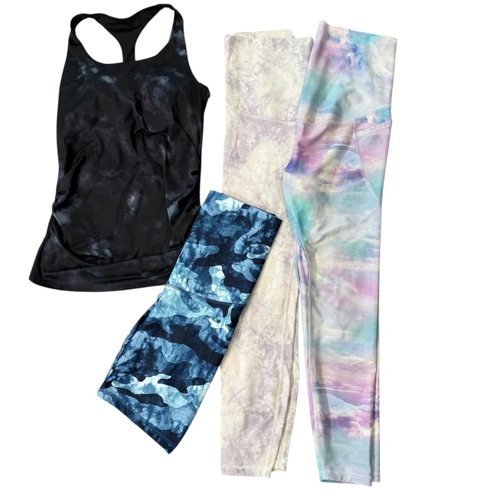 Old Navy Maternity PowerSoft Tie Dye Tank Top Leggings Shorts Bundle Size Medium